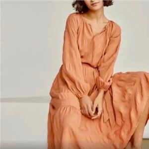 Elizabeth and James Terracotta Peasant Bodice Balloon Sleeves Tiered Maxi Dress